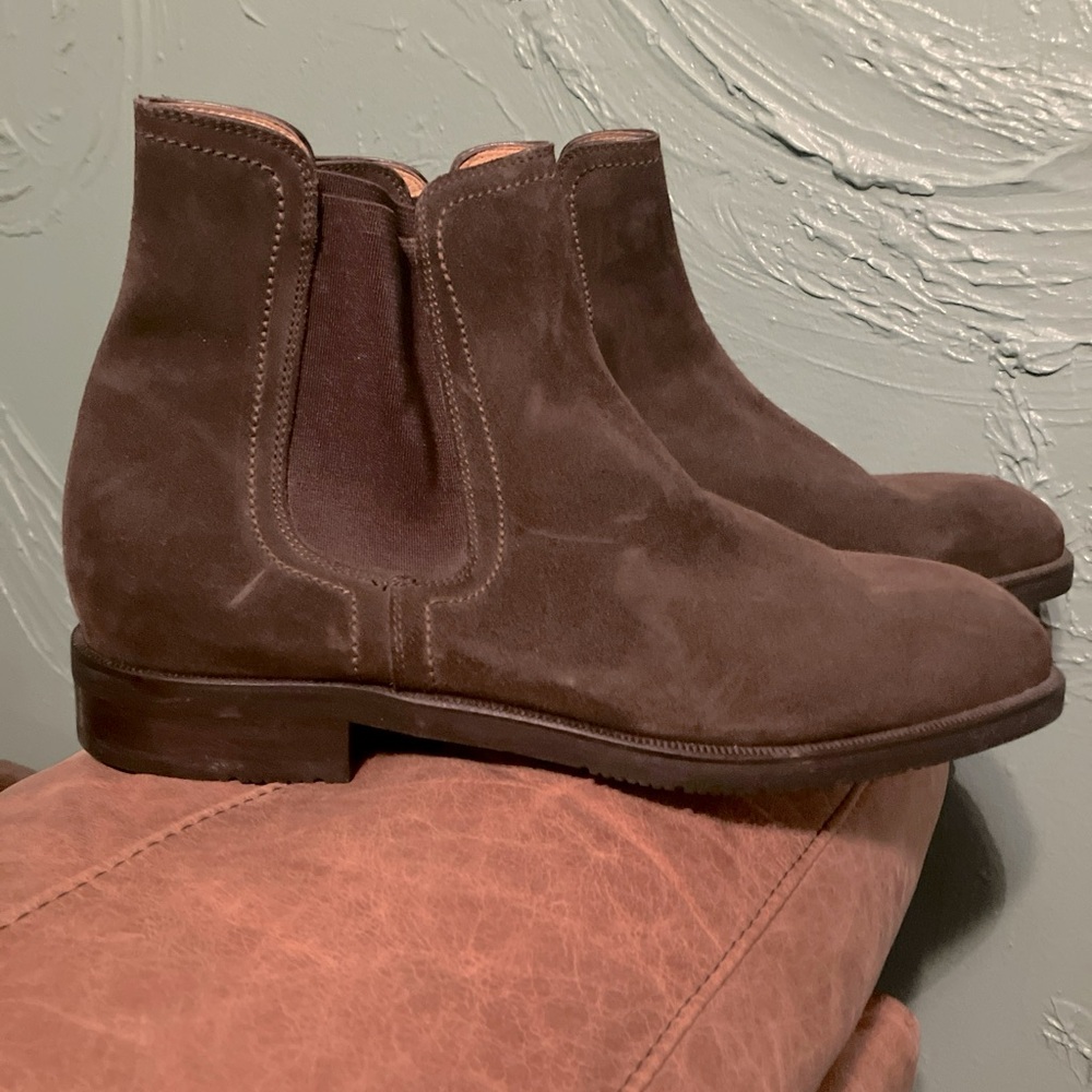 Bally men’s boots brown suede size 10 made in italy worn once brand new !!!
